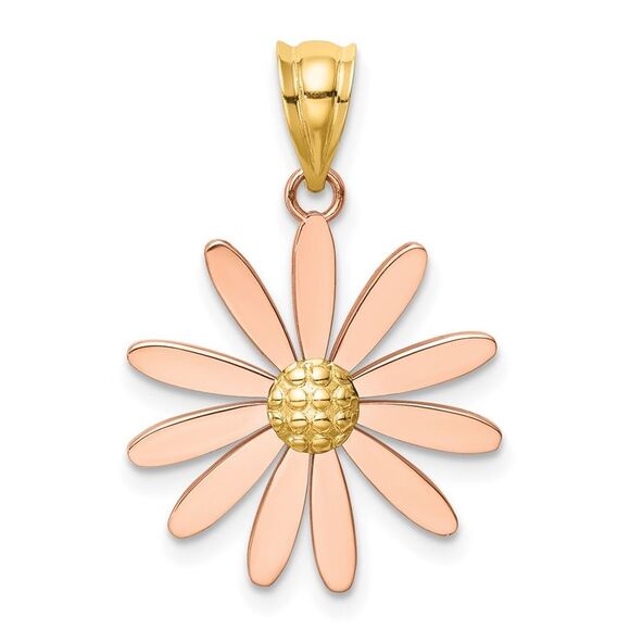 14k Two Tone Gold 18mm Pink Daisy Pendant